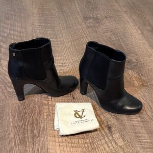 Vince Camuto Black Leather Elastic-Side Ankle Booties